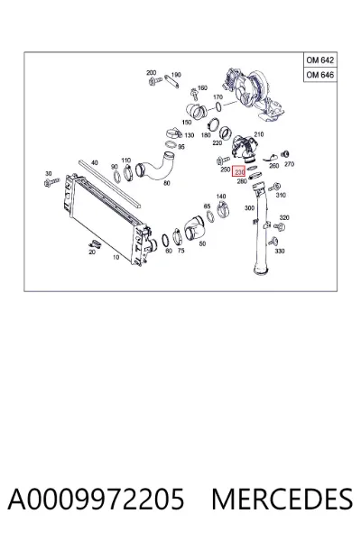 Anillo del conducto de aire de sobrealimentación MERCEDES A0009972205