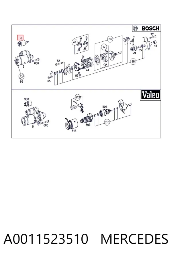 Solenoide de arranque A0011523510 Mercedes