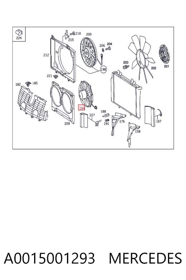 Ventilador eléctrico de refrigeración completo izquierdo (motor y hélice) A0015001293 Mercedes