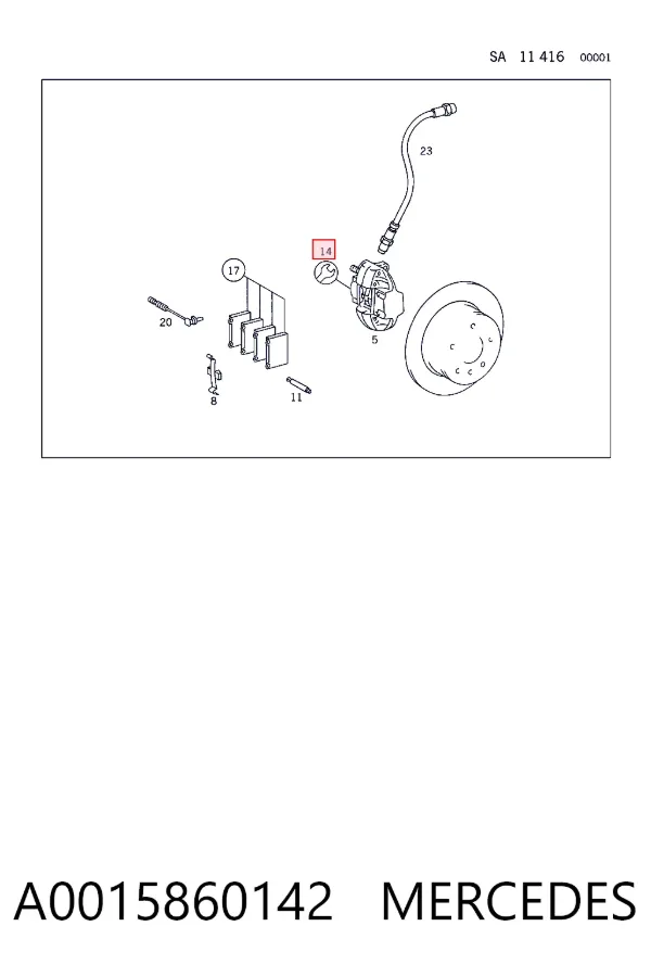 Kit de reparación de pinzas de freno trasero A0015860142 Mercedes