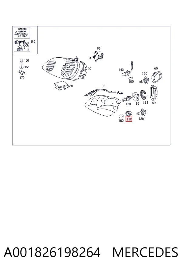Portalámparas de faro A001826198264 Mercedes