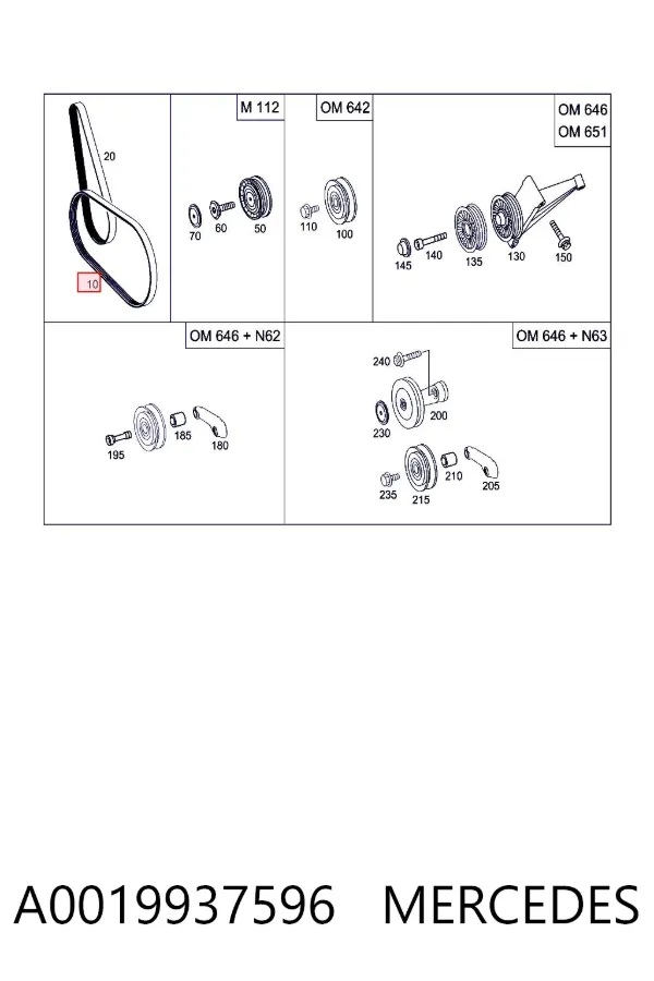 Correa de alternador A0019937596 Mercedes