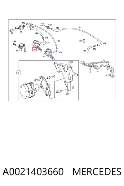 Válvula de aire secundario MERCEDES A0021403660