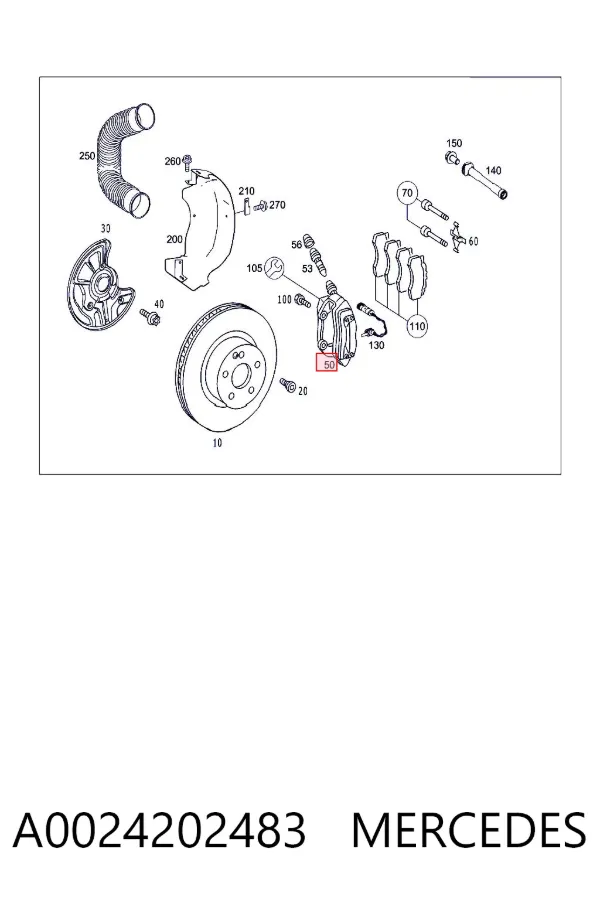 Pinza de freno delantera derecha A0024202483 Mercedes