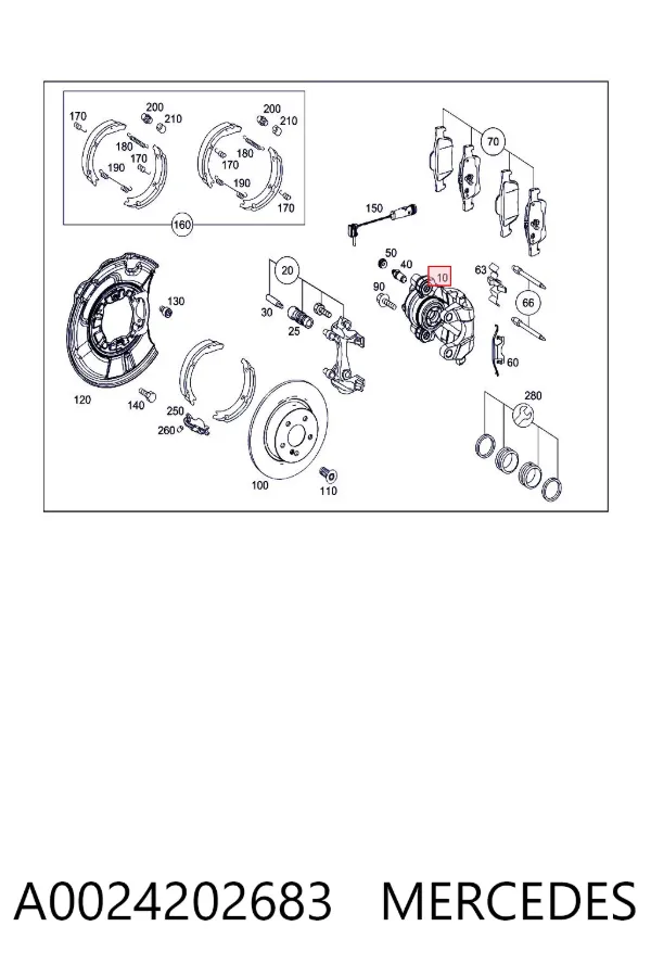 Pinza de freno trasera derecha A0024202683 Mercedes