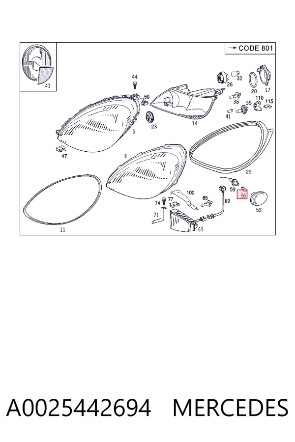 Bombilla de luz de posición delantera A0025442694 Mercedes