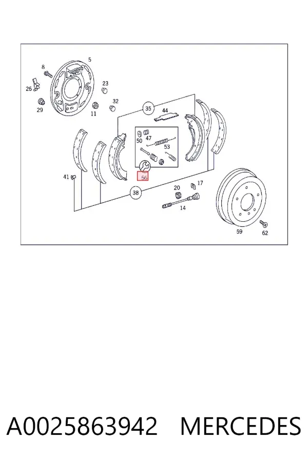 Kit de montaje de zapatas de freno traseras A0025863942 Mercedes