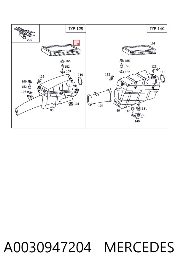Filtro de aire A0030947204 Mercedes