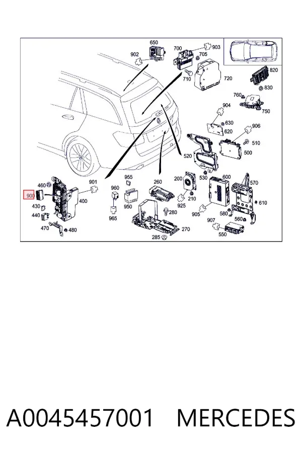 Caja de fusibles trasera interior A0045457001 Mercedes