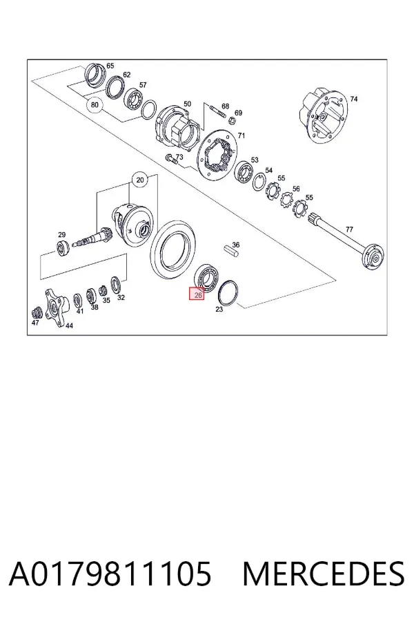 Cojinete del diferencial del eje trasero A0179811105 Mercedes