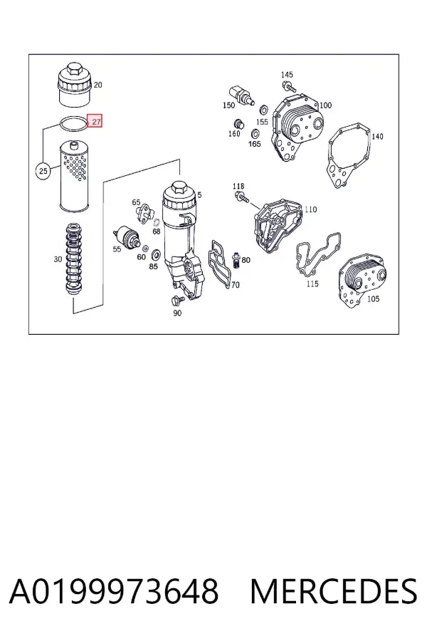 Junta del adaptador del filtro de aceite A0199973648 Mercedes