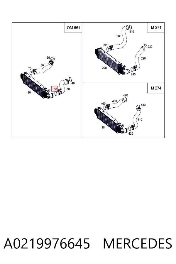 Junta tórica del tubo del intercooler A0219976645 Mercedes
