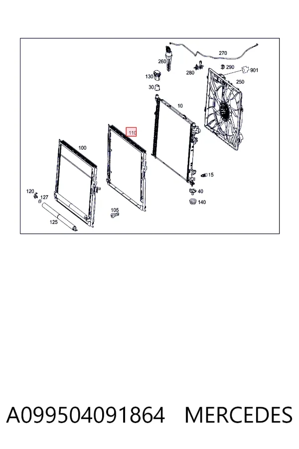Soporte izquierdo del radiador A099504091864 Mercedes