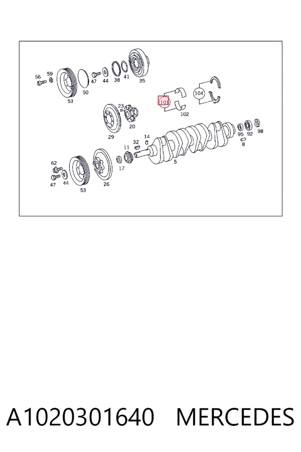 Juego de cojinetes de cigüeñal, cota de reparación (+0,25 mm) A1020301640 Mercedes