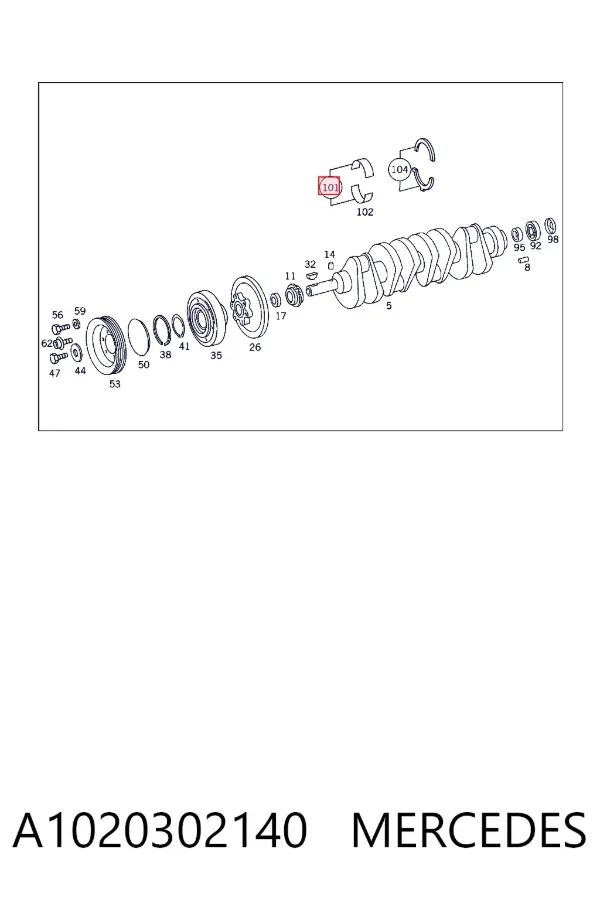 Juego de cojinetes de cigüeñal, cota de reparación (+0,25 mm) A1020302140 Mercedes