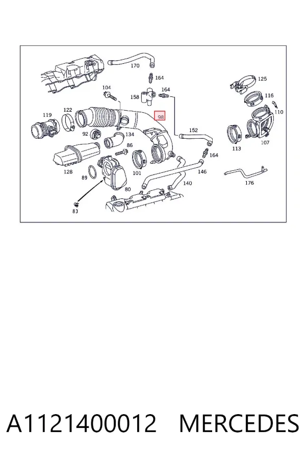 Manguito de aire del medidor de masa de aire A1121400012 Mercedes