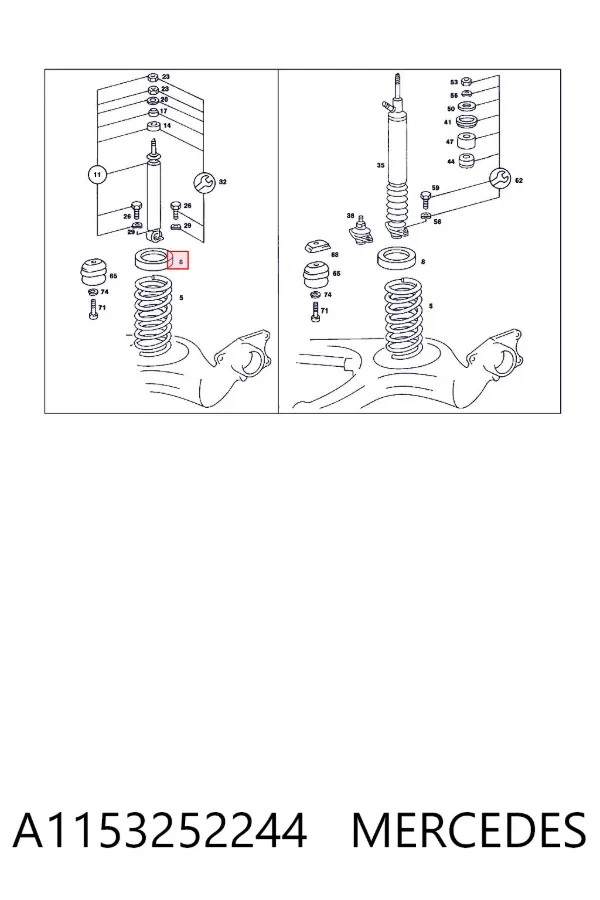 Aislador de resorte trasero superior A1153252244 Mercedes