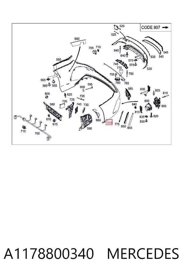 Parachoques trasero A1178800340 Mercedes