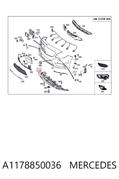 Protector de parachoques delantero MERCEDES A1178850036