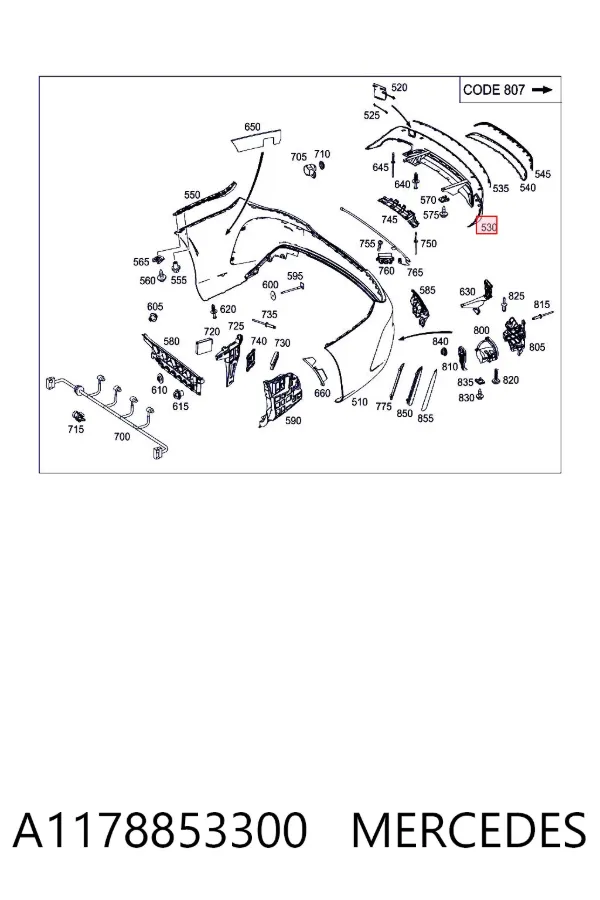 Alerón del parachoques trasero A1178853300 Mercedes