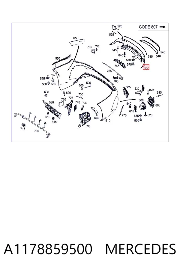 Alerón del parachoques trasero A1178859500 Mercedes