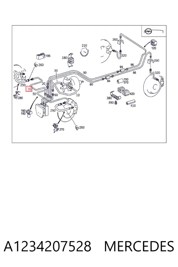 Tubo de freno delantero derecho A1234207528 Mercedes