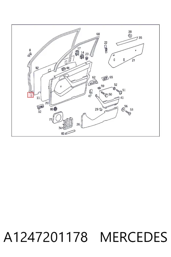 Junta de puerta delantera izquierda A1247201178 Mercedes