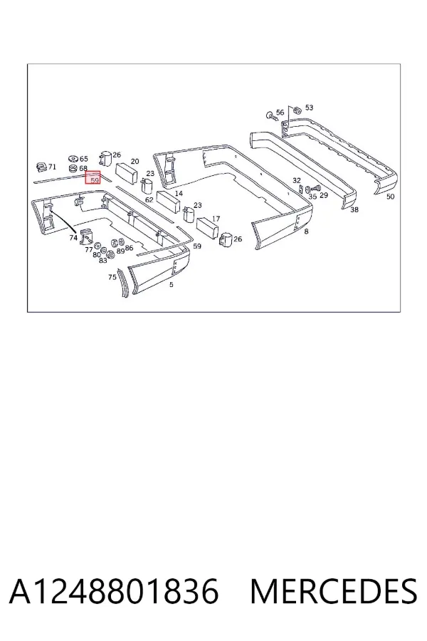 Moldura de parachoques trasero derecho A1248801836 Mercedes