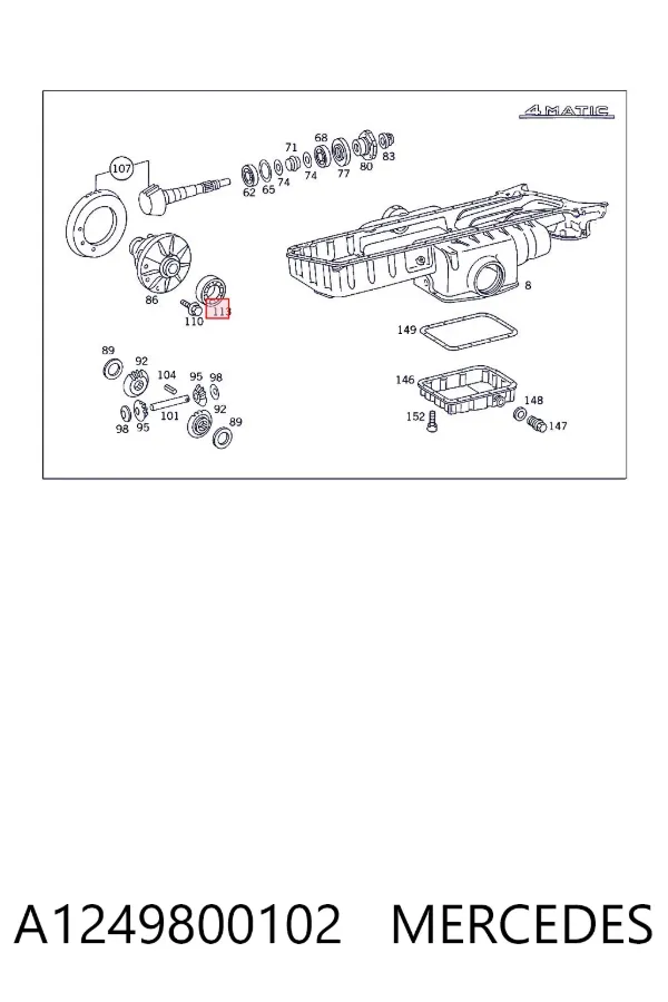 Cojinete del diferencial del eje trasero A1249800102 Mercedes