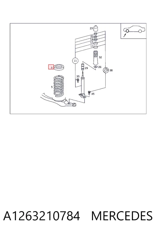 Aislador de resorte delantero superior A1263210784 Mercedes