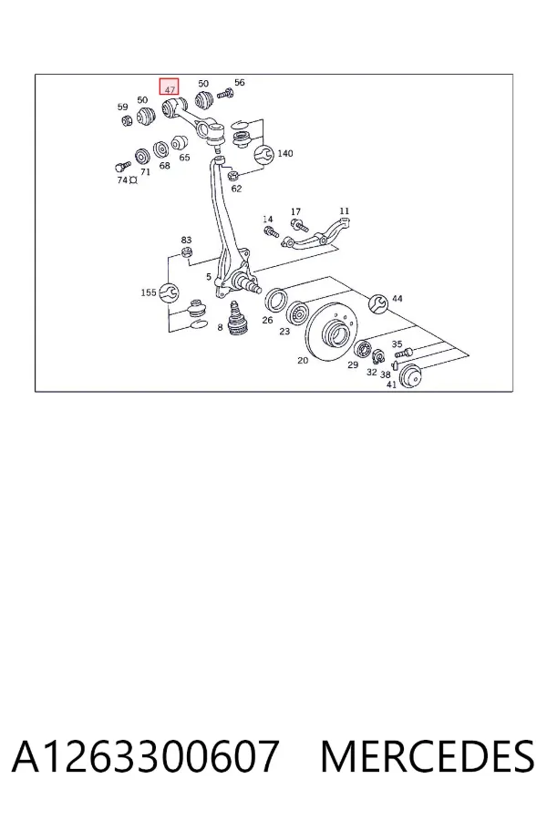 Brazo superior izquierdo de la suspensión delantera A1263300607 Mercedes