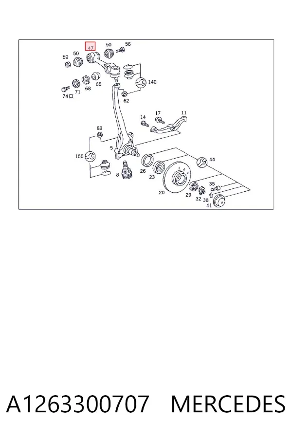 Brazo superior derecho de la suspensión delantera A1263300707 Mercedes