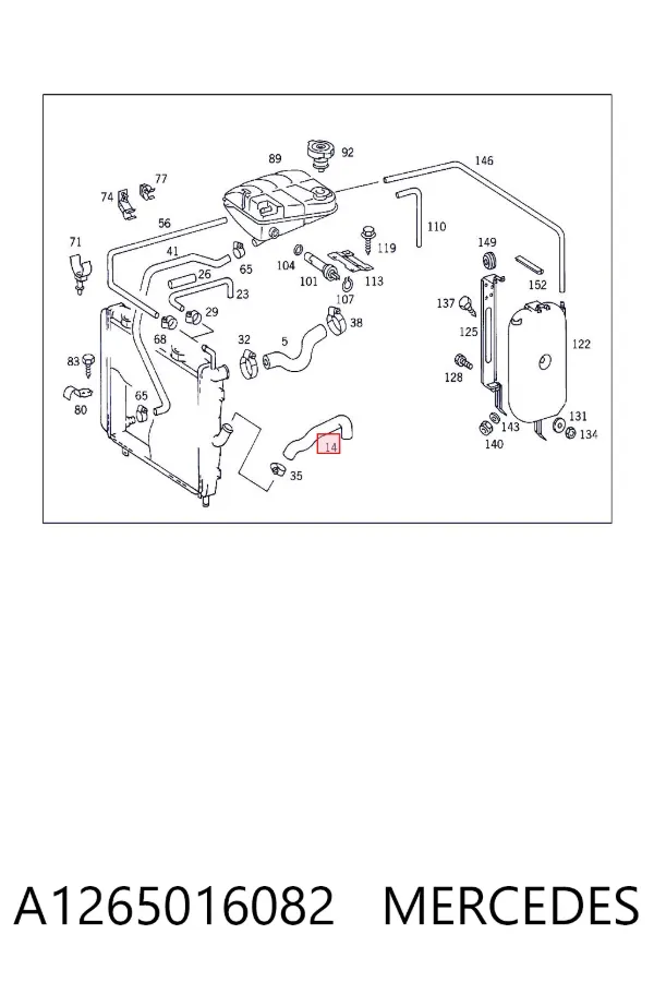Manguera inferior del radiador A1265016082 Mercedes