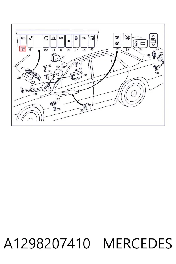 Botón de encendido de la calefacción de la luneta trasera A1298207410 Mercedes