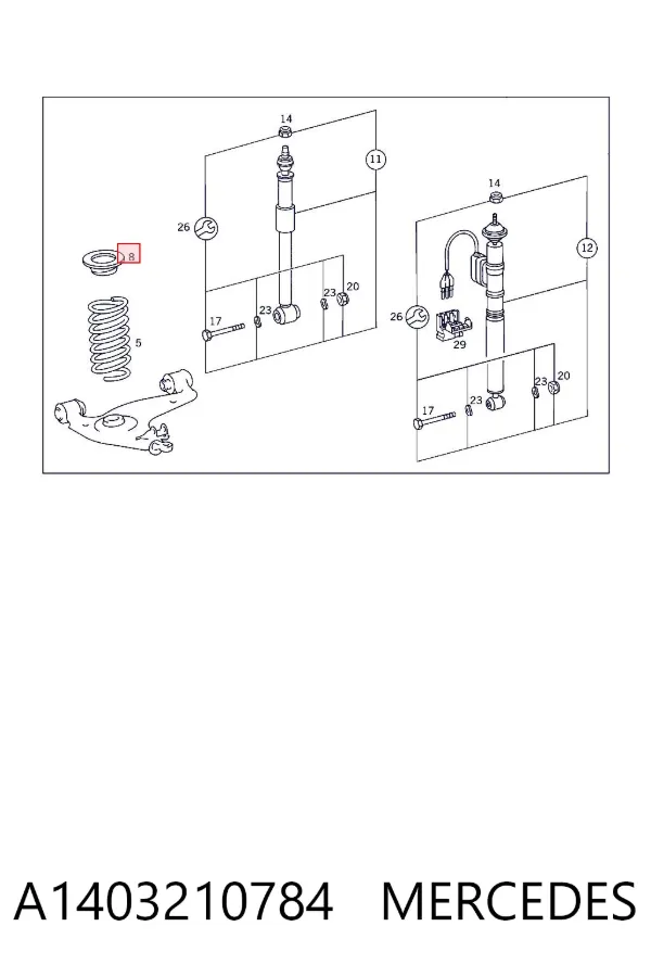 Aislador de resorte trasero superior A1403210784 Mercedes