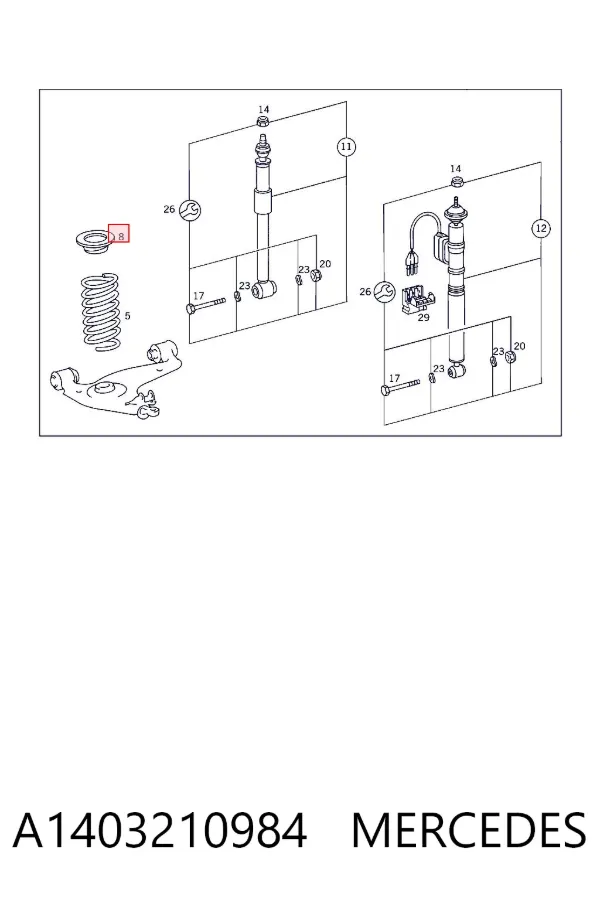 Aislador de resorte trasero superior A1403210984 Mercedes