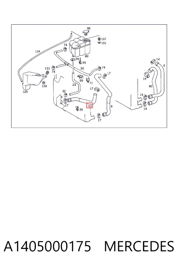 Manguera inferior del radiador A1405000175 Mercedes