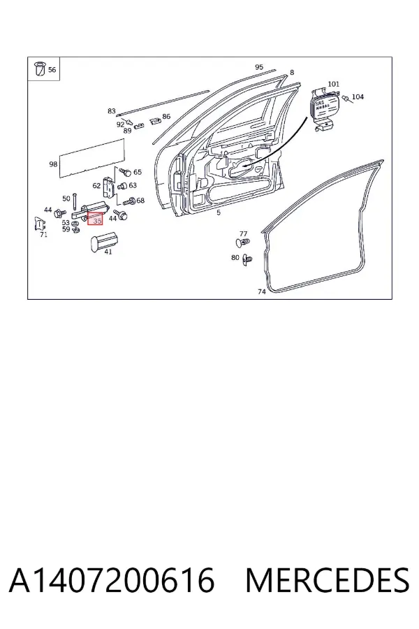Limitador de apertura de puerta delantera A1407200616 Mercedes