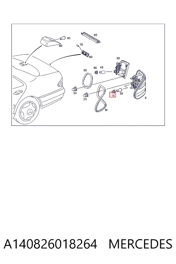 Portalámparas de luz trasera A140826018264 Mercedes
