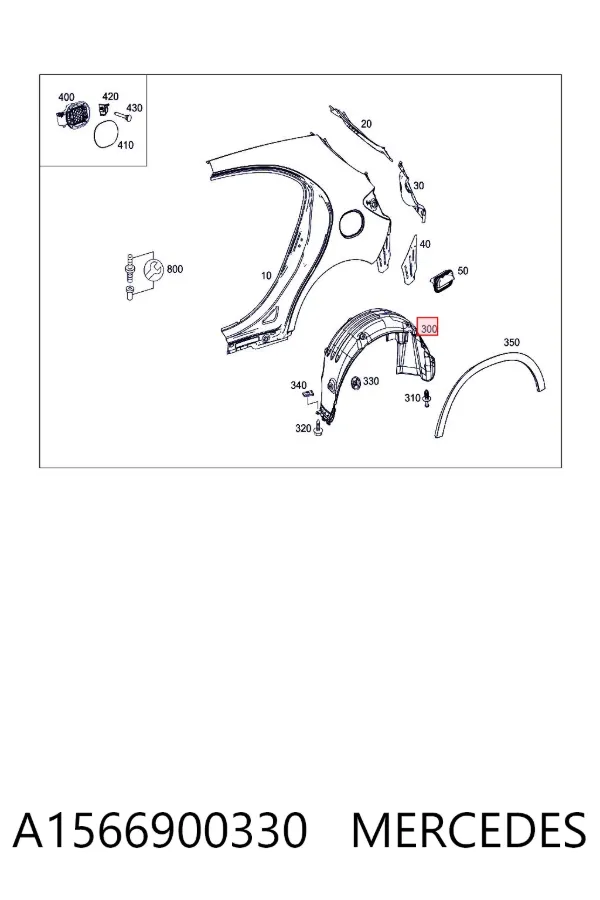 Guardabarros interior izquierdo trasero A1566900330 Mercedes