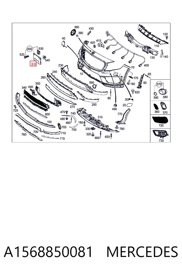 Soporte de matrícula delantera A1568850081 Mercedes