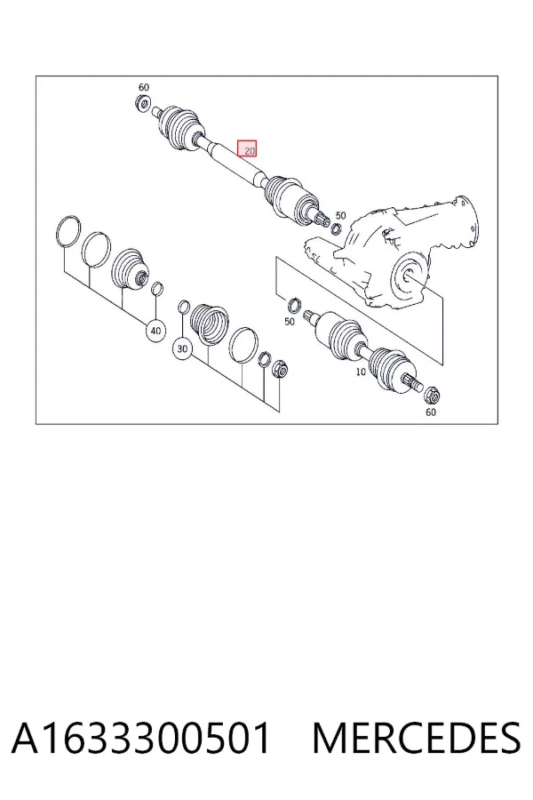 Semieje delantero derecho A1633300501 Mercedes