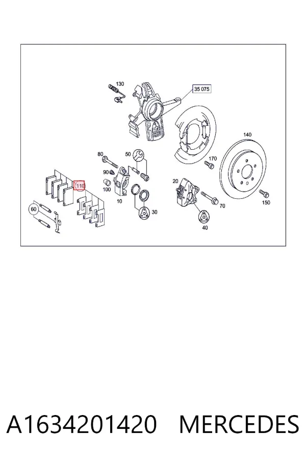 Pastillas de freno traseras A1634201420 Mercedes