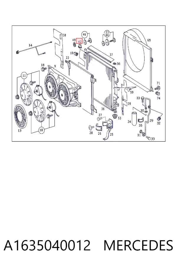 Soporte superior de radiador A1635040012 Mercedes