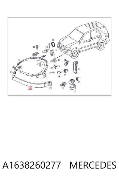 Pestaña del faro derecho MERCEDES A1638260277