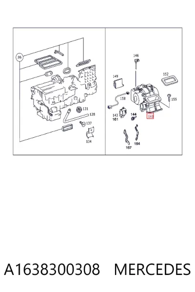 Carcasa del ventilador del calefactor, conjunto MERCEDES A1638300308