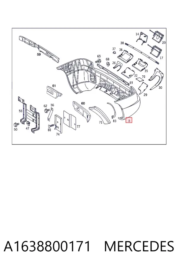 Parachoques trasero A1638800171 Mercedes