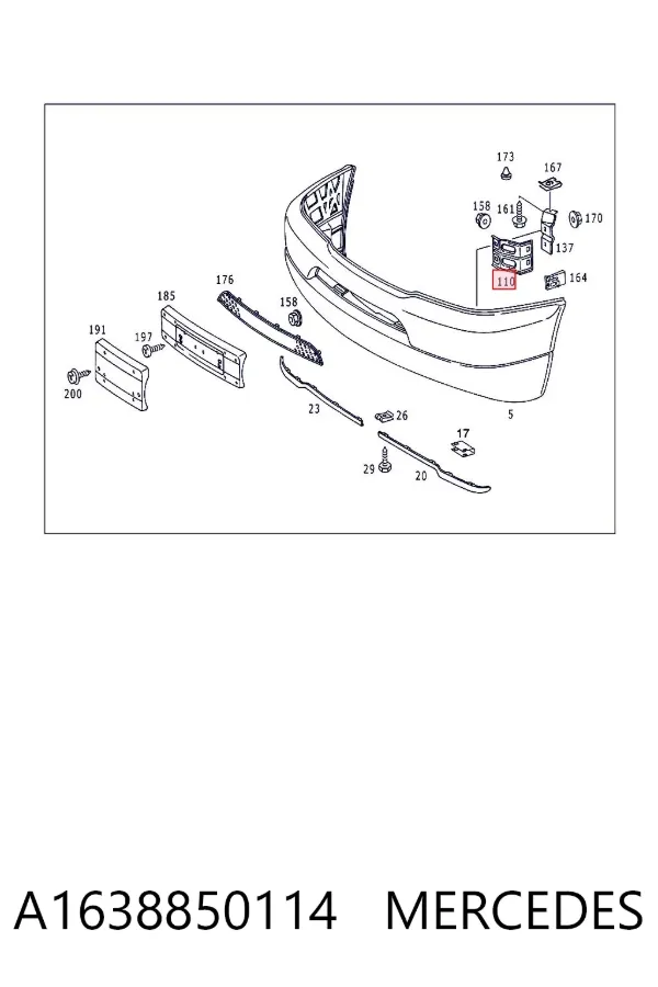 Soporte de parachoques delantero A1638850114 Mercedes