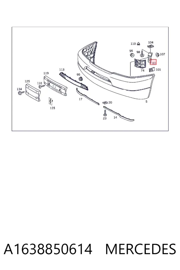 Soporte de parachoques delantero derecho A1638850614 Mercedes