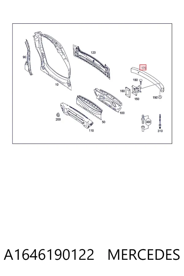 Refuerzo parachoques trasero A1646190122 Mercedes